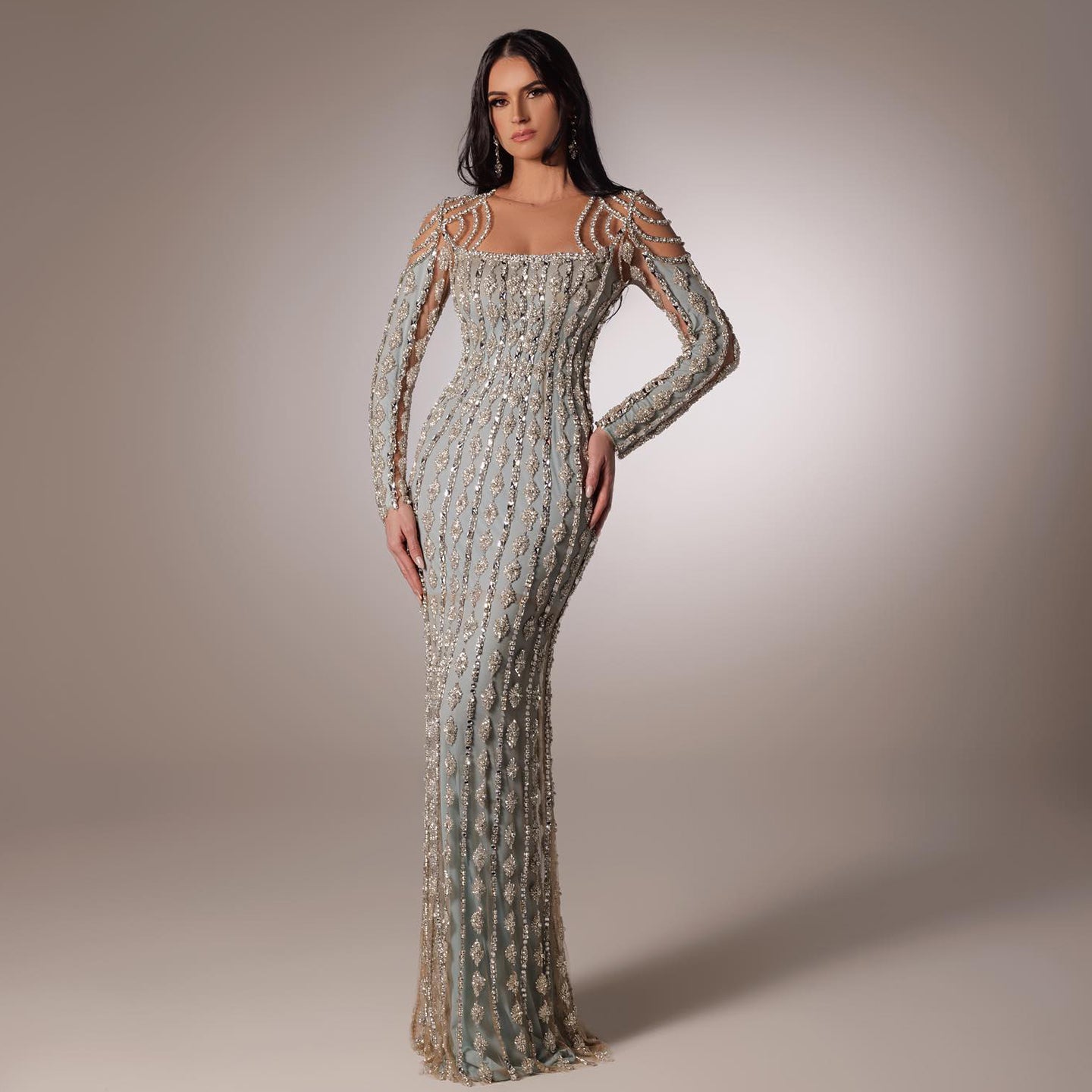 SC487 Sage Beaded Gown