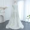 SC017 White Cape Ruffle Dress