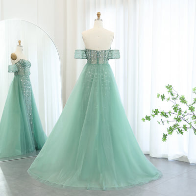 SC007 Beaded Dress Cape Overskirt Evening Gown