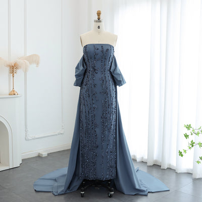 SC009 Beaded Dress Satin Cape Evening Gown