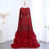 SC017 Red Cape Ruffle Dress