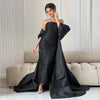 SC009 Beaded Dress Satin Cape Evening Gown