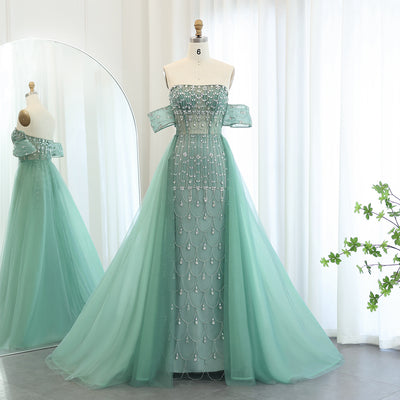 SC007 Beaded Dress Cape Overskirt Evening Gown