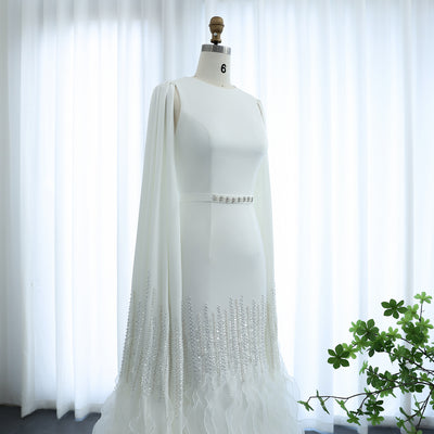 SC017 White Cape Ruffle Dress