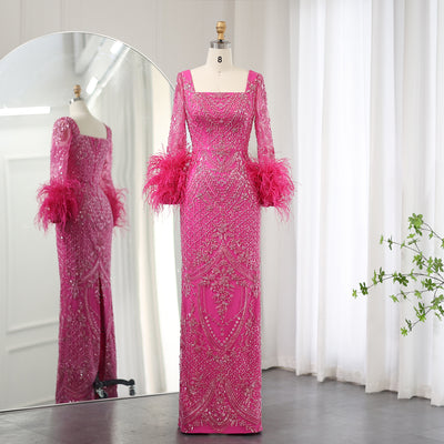 SC021 Pink Feather Sleeve Dress