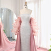 SC019 Silver Pink Feather Cape Gown