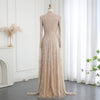 SC016 Modest Flowy Beaded Dress Cape Evening Gown