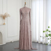 SC016 Modest Flowy Beaded Dress Cape Evening Gown