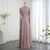 SC016 Modest Flowy Beaded Dress Cape Evening Gown