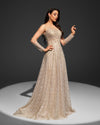 SC003 Champagne Long Sleeve Beaded Ball Gown Modest Dress