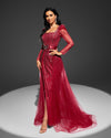 SC034 High Split Evening Dress Elegant Long Overskirt Beaded