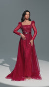 SC034 High Split Evening Dress Elegant Long Overskirt Beaded