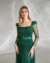 SC034 High Split Evening Dress Elegant Long Overskirt Beaded