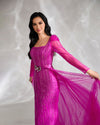 SC034 High Split Evening Dress Elegant Long Overskirt Beaded