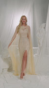 SC052 Nude Sleeve Cape Beaded Evening Dress