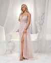 SC005 Beaded Strap V Pearl High Split Evening Dress