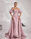 SC029 Off Shoulder  Pink Beaded Evening Dress