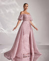 SC029 Off Shoulder  Pink Beaded Evening Dress