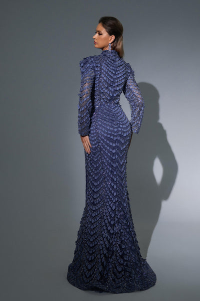 SC023 Long Sleeve Khaki Evening Dress
