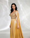 SC054 Gold Cape Sleeve Formal Evening Dress