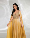 SC054 Gold Cape Sleeve Formal Evening Dress