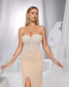 SC047 Pearl Long Sweetheart Beaded Evening Dress