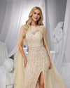 SC052 Nude Sleeve Cape Beaded Evening Dress